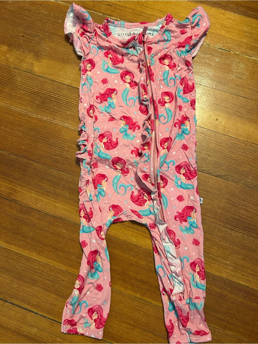 Little Bum Bums 18-24 month Pink Mermaid Zip-Front Pajamas with ruffle on bum